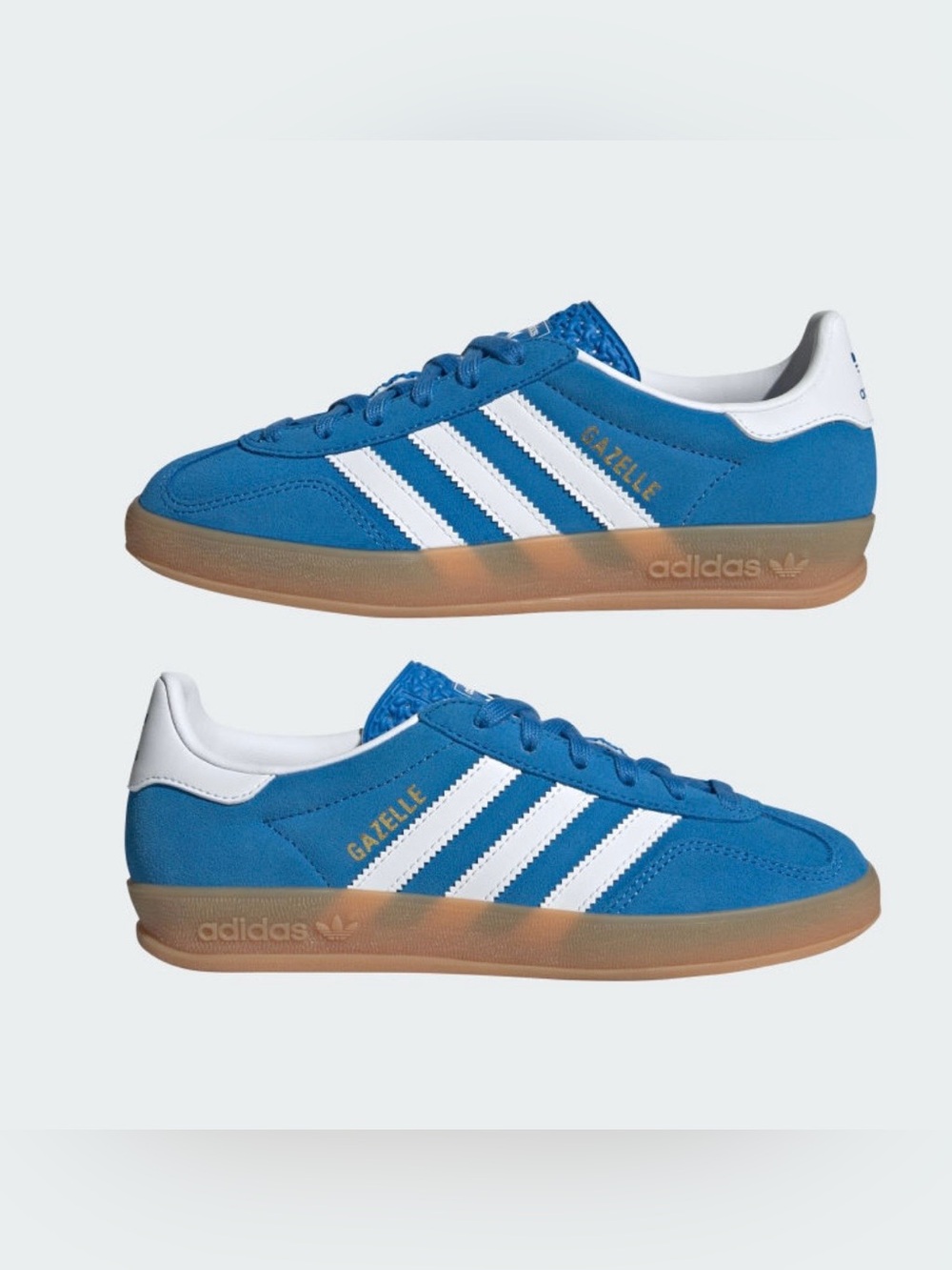 Adidas Big Kids Gazelle Blue Bird / Cloud White / Gum Indoor Shoes size 6Y